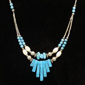 Native American Double Strand Turquoise and Silver 19"